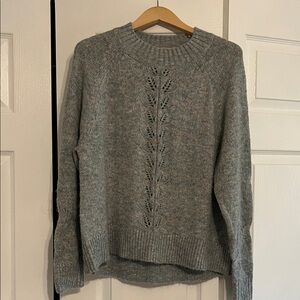 LOFT Gray Sweater with Leaf Detail